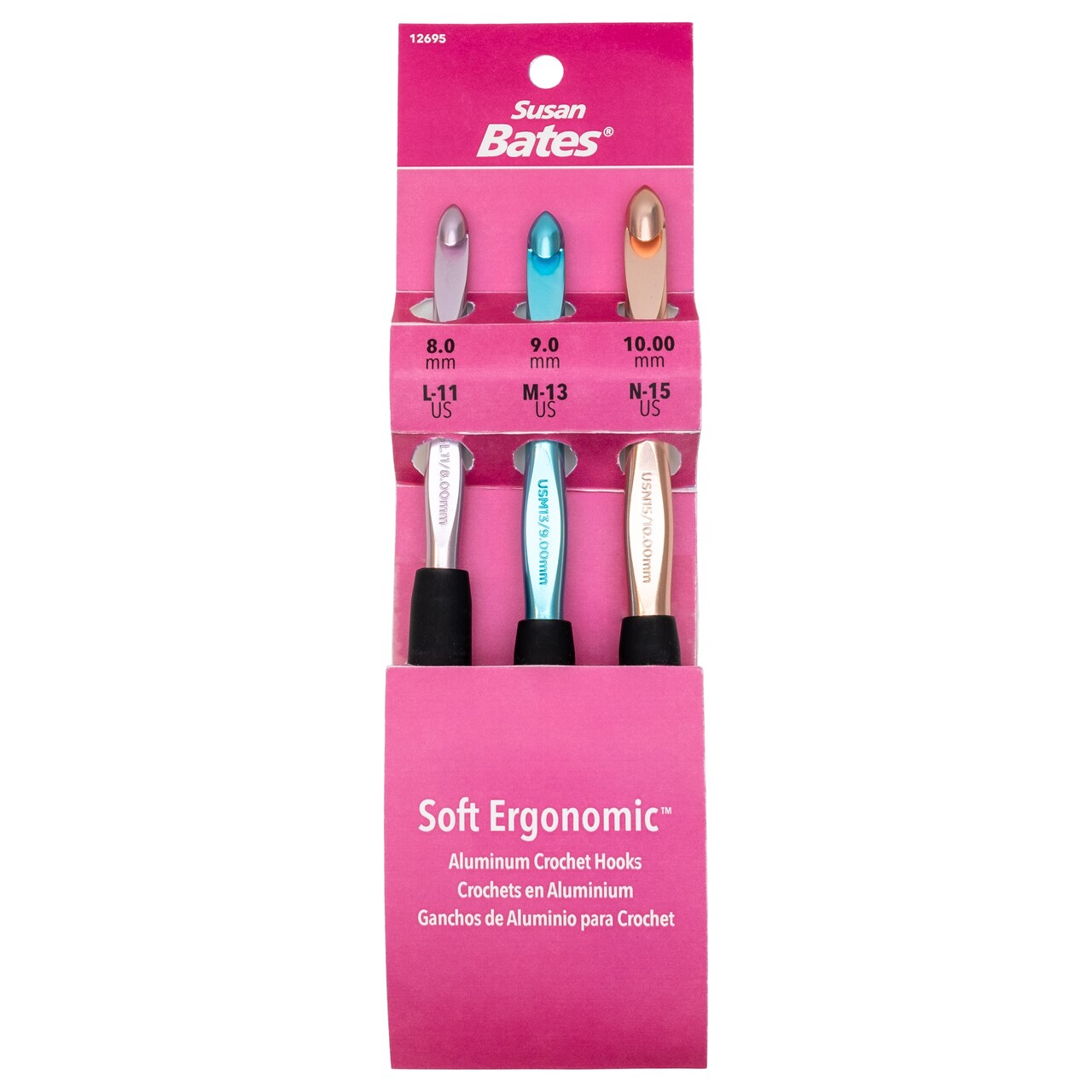 Susan Bates Silvalume Soft Ergonomic Crochet Hook Set-Sizes L11/8Mm,  M13/9Mm, And N15/10Mm